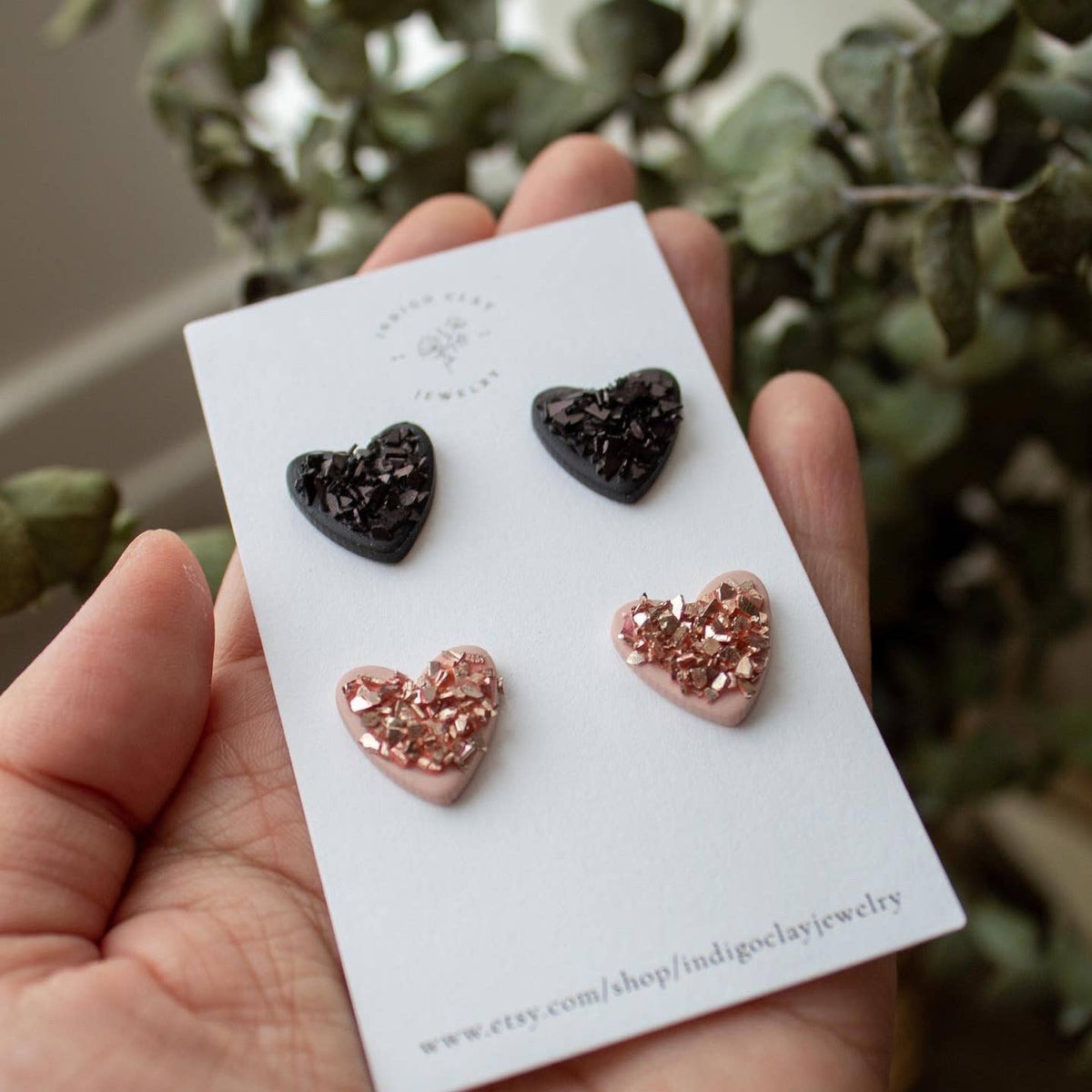 Crushed Glass Heart Studs – Atomic Polish
