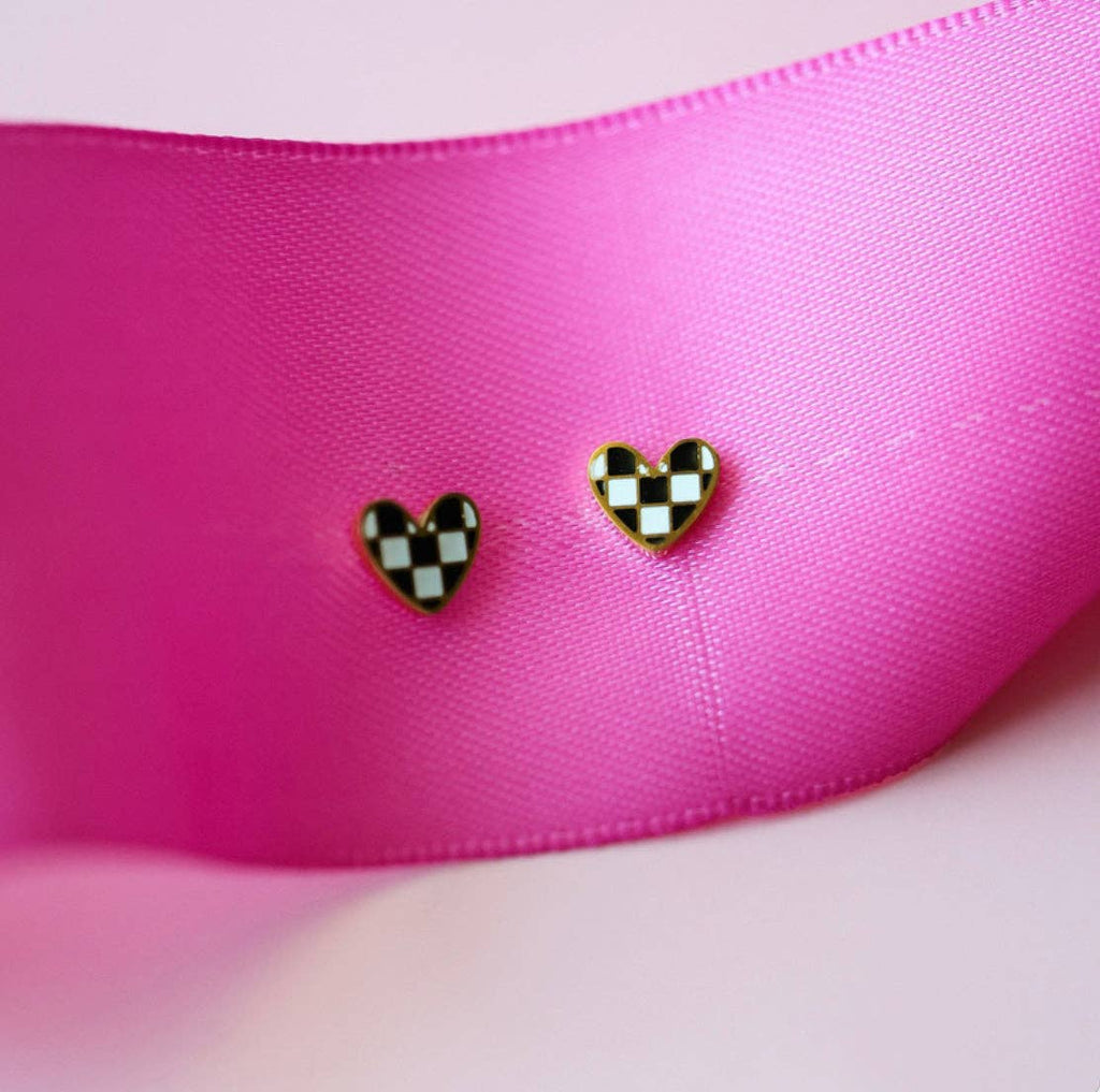 Checkered Heart Earrings