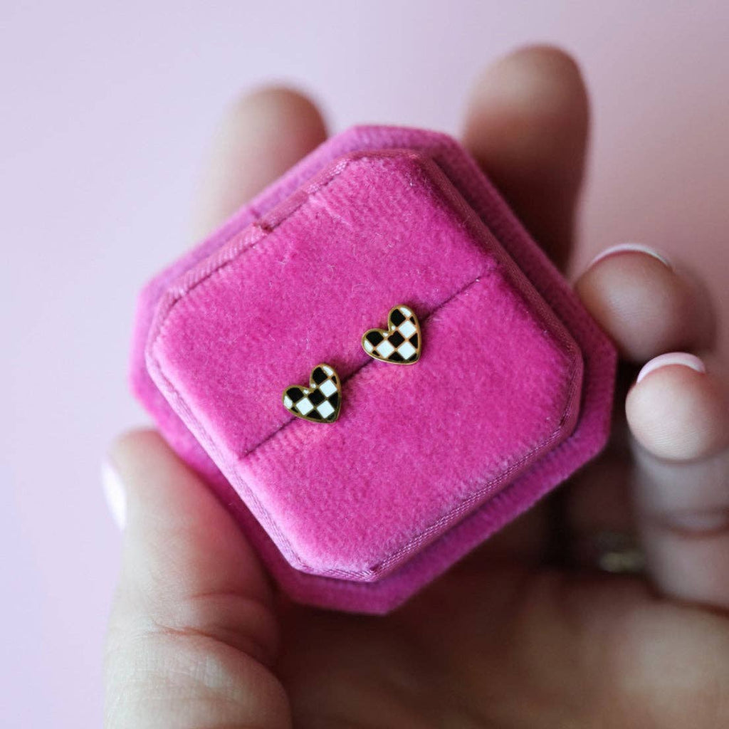 Checkered Heart Earrings