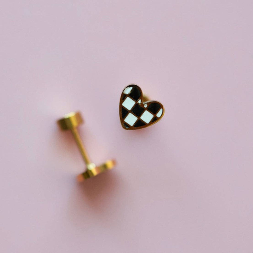 Checkered Heart Earrings
