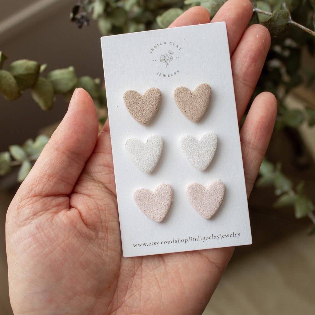 Neutral Heart Studs - 3 pack