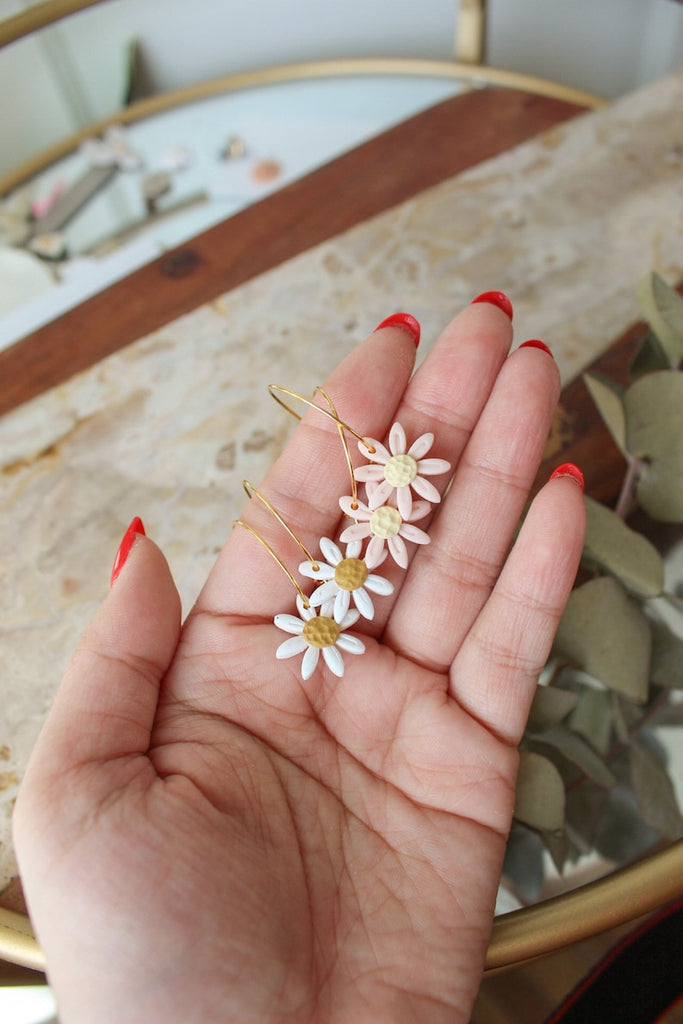 White Daisy Hoops