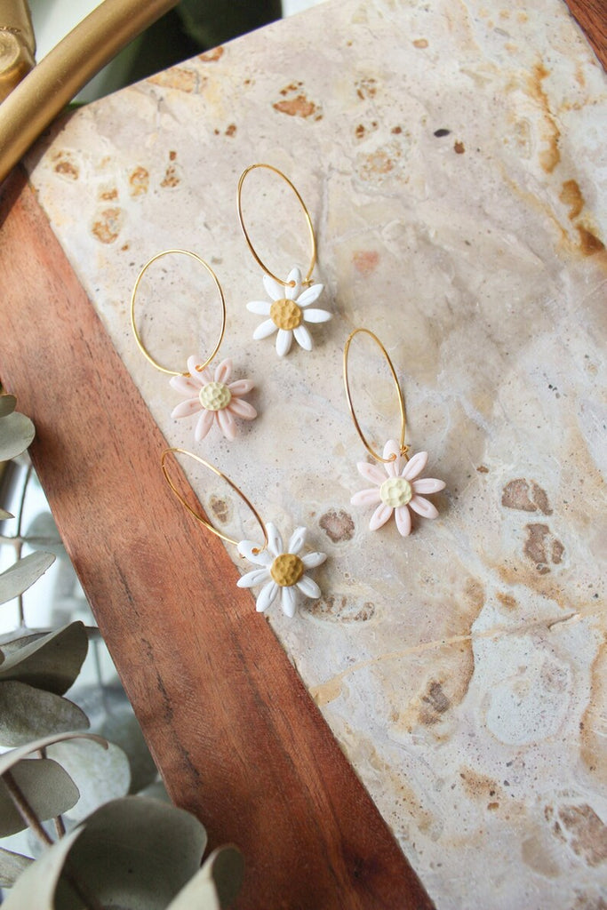White Daisy Hoops